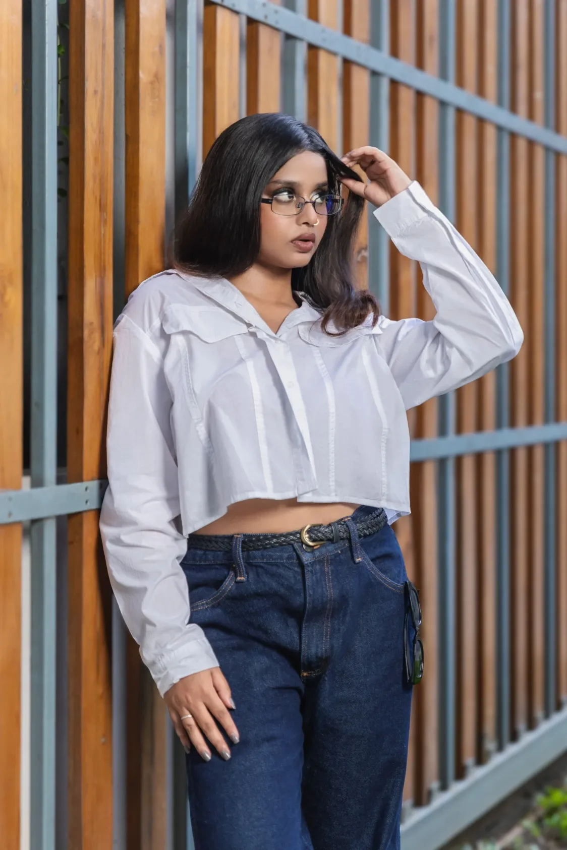 Sinsay White Cropped Button-Up Shirt