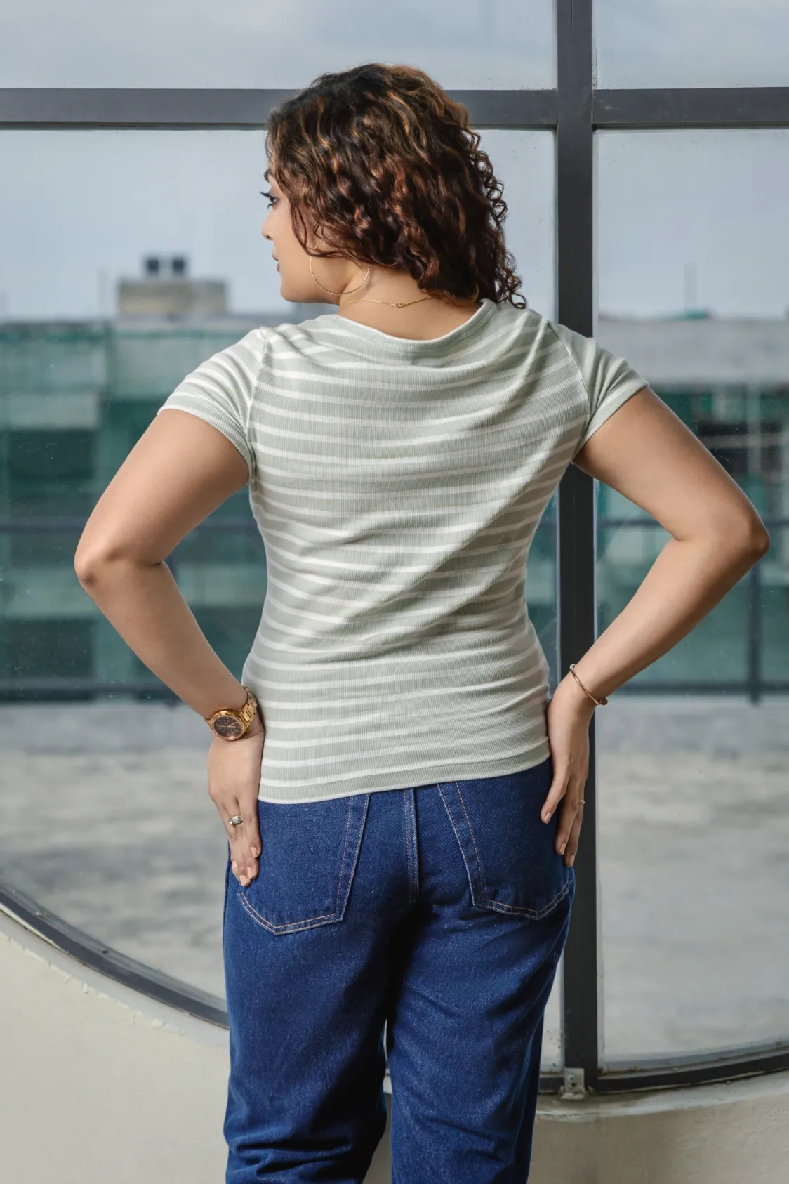 V Neck Stripped T-shirt - Image 2