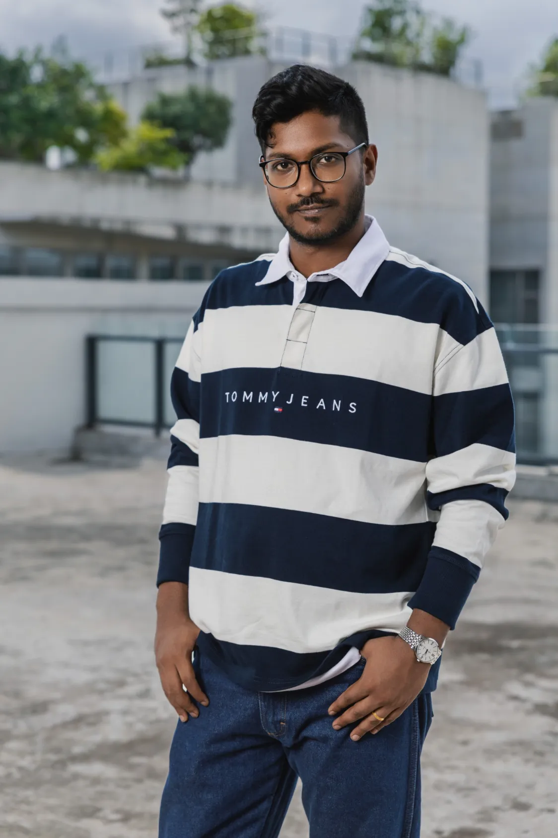 Tommy Jeans Stripe Relaxed Long Sleeve Rugby Polo
